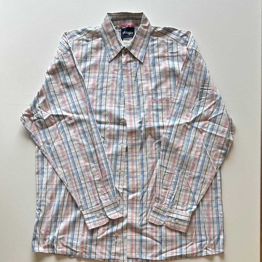Wrangler Pink Ribbon Plaid Shirt Western Cowboy Button Down Size L - Picture 2 of 7